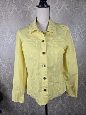 Baccini Sz Large Yellow Button Front Jacket Stretch Cotton 4 Pockets Button Cuff